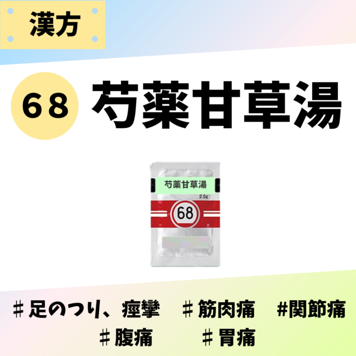 処方箋なしで市販で購入できるツムラ68芍薬甘草湯。足のつり（攣り）、痙攣、筋肉痛、関節痛、胃痛、腹痛