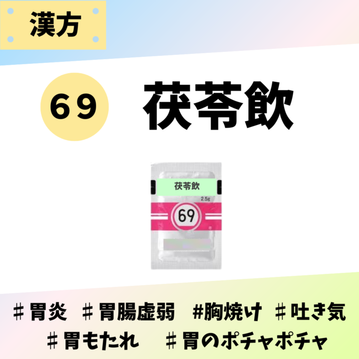 処方箋なしで市販で購入できるツムラ69茯苓飲。足のつり（攣り）、痙攣、筋肉痛、関節痛、胃痛、腹痛