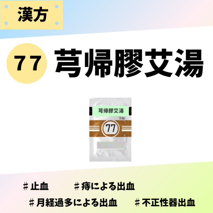 処方箋なしで市販で購入できるツムラ77芎帰膠艾湯。出血、止血、痔、月経過多、不正性器出血