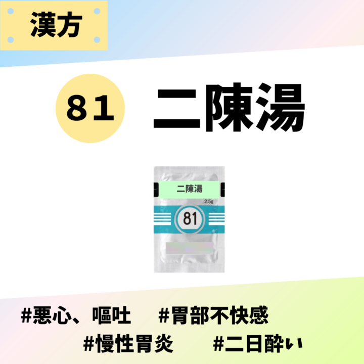 処方箋なしで市販で購入できるツムラ81二陳湯。悪心、嘔吐、吐き気、胃部不快感、慢性胃炎、二日酔い