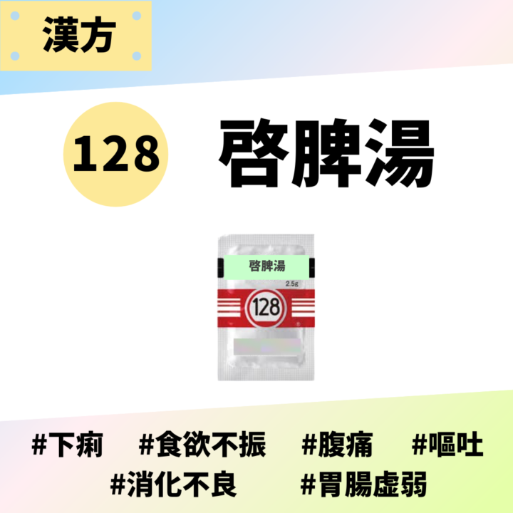 処方箋なしで市販で購入できるツムラ128啓脾湯。下痢、食欲不振、腹痛、嘔吐、消化不良、胃腸虚弱